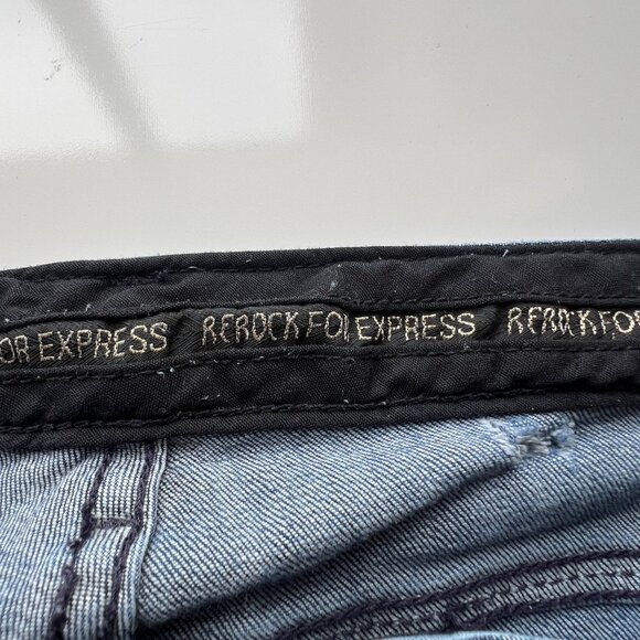 ReRock for Express Flared Low Rise Denim Jeans Distressed Style Womens Size 12L - Picture 12 of 16
